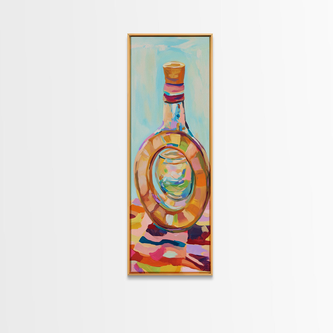 Colorful Glass Bottle Still Life Canvas Print, Modern Kitchen Wall Art, Eclectic Home Decor, Bright Bar Cart Art Print, Housewarming Gift