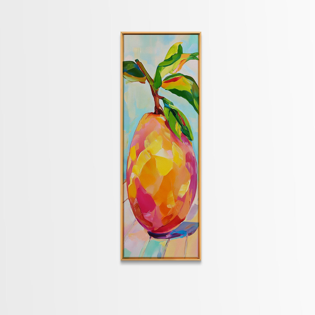 Bright Mango Fruit Painting Wall Art, Colorful Kitchen Decor, Tropical Botanical Art Print, Farmhouse Kitchen Canvas Print