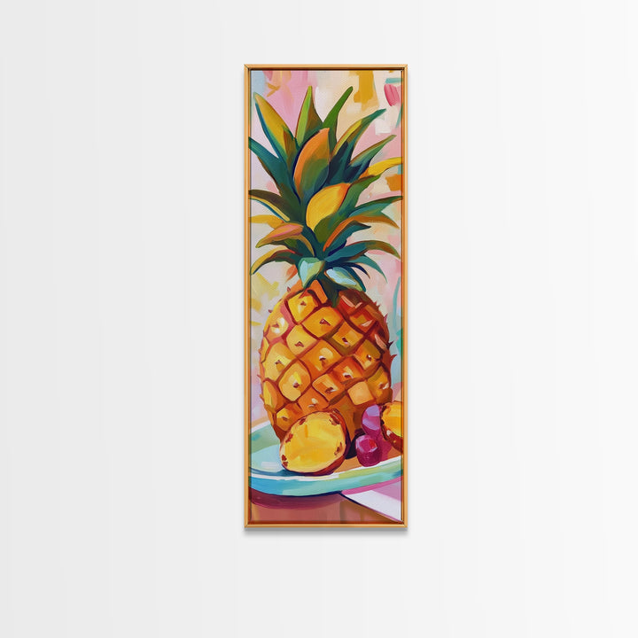 Vibrant Pineapple Still Life Canvas Print, Tropical Kitchen Wall Art, Colorful Fruit Art, Beach House Decor, Summer Gift