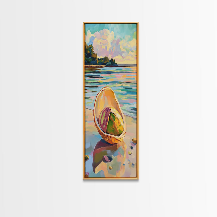 Seashell On Sunny Beach Canvas Print, Coastal Seascape Wall Art, Ocean Landscape, Beach House Decor, Summer Gift For Her