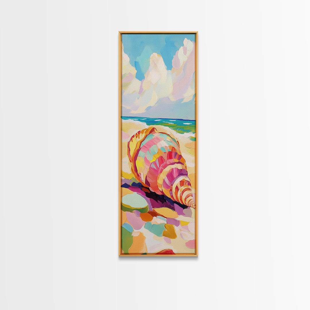 Large Seashell On Sunny Beach Canvas Print, Coastal Wall Art, Ocean Decor, Beach House Art Print, Summer Housewarming Gift