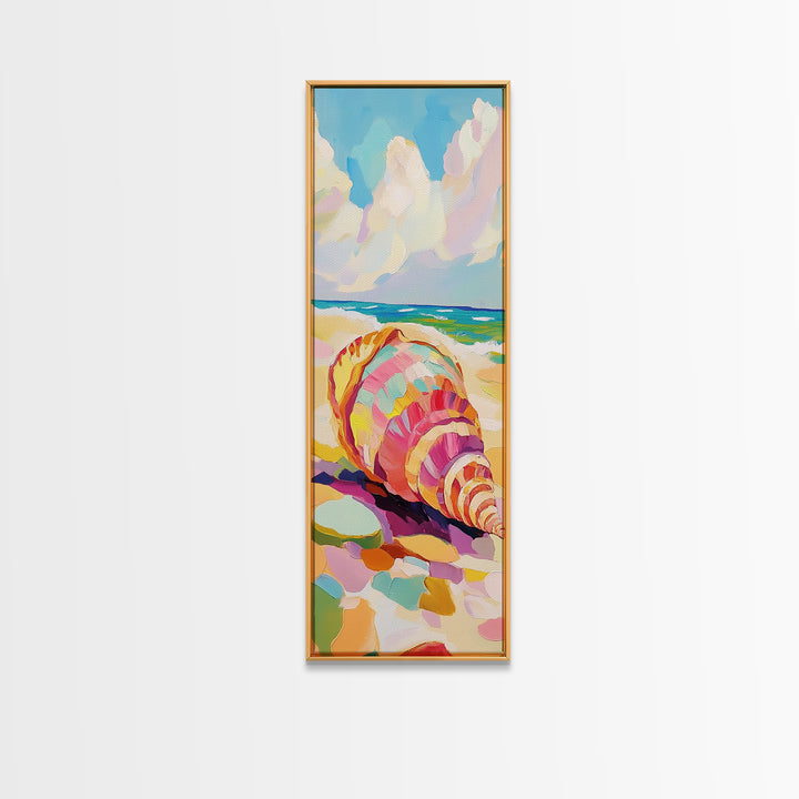 Large Seashell On Sunny Beach Canvas Print, Coastal Wall Art, Ocean Decor, Beach House Art Print, Summer Housewarming Gift