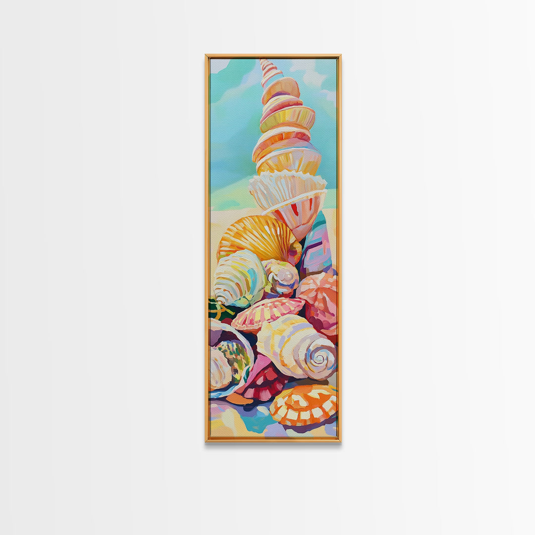 Pastel Seashell Pile On Beach Canvas Print, Coastal Wall Art, Ocean Decor, Nautical Art Print, Beach House Decor Gift For Her
