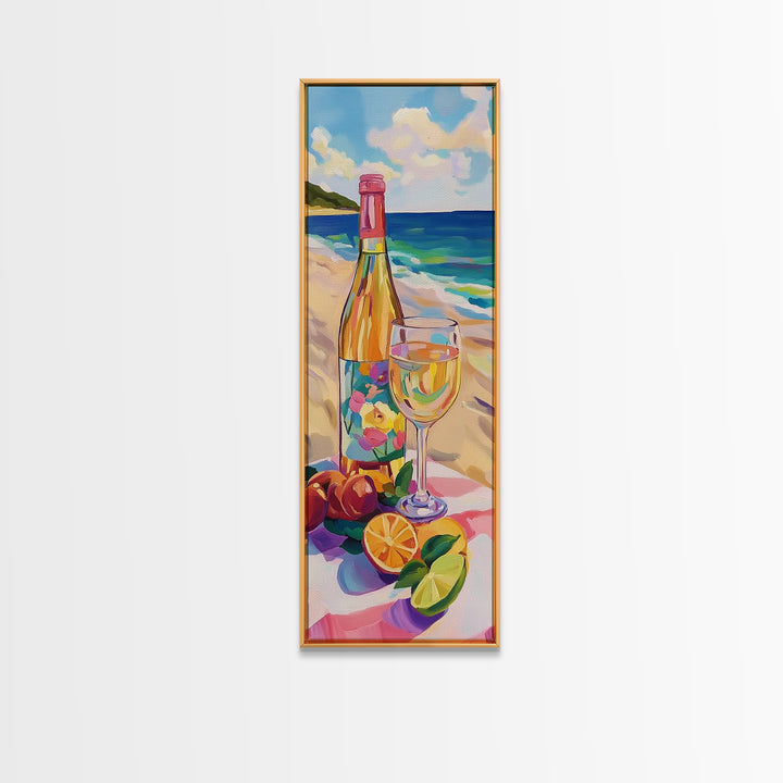 Champagne Bottle And Glass On Tropical Beach Canvas Print, Coastal Wall Art, Kitchen Decor, Wine Lover Gift, Summer Vibes Decor