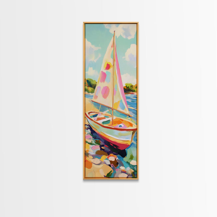 Sunny Sailboat On Blue Water Canvas Print, Nautical Wall Art, Summer Coastal Home Decor, Beach House Gift, Lake House Art