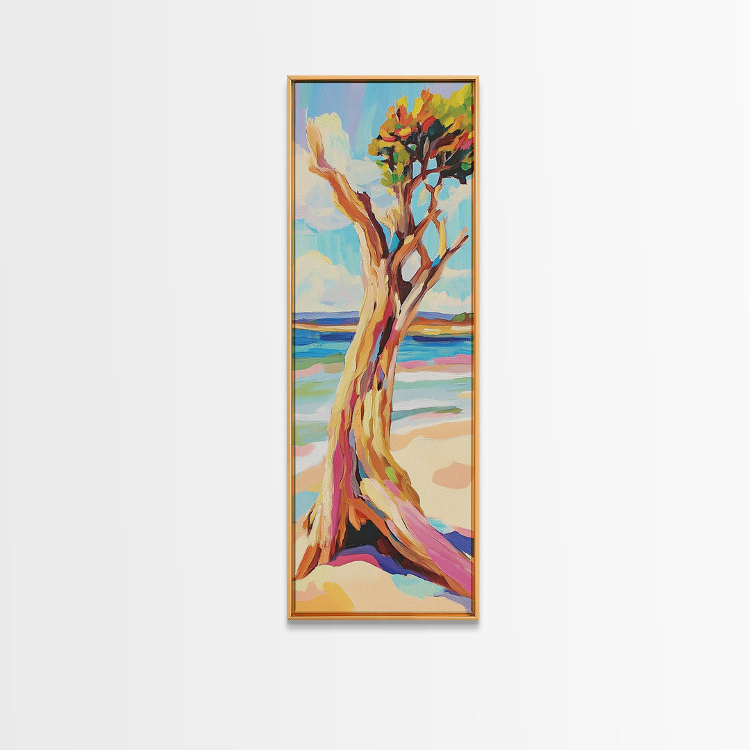 Twisted Driftwood Tree On Beach Wall Art, Coastal Landscape Print, Ocean Wall Decor, Nautical Home Decor, Living Room Art