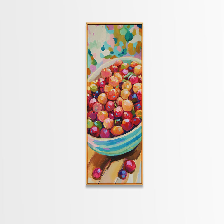 Colorful Cherry Bowl Wall Art, Vibrant Fruit Painting, Kitchen Wall Decor, Foodie Gift, Dining Room Print, Still Life Art