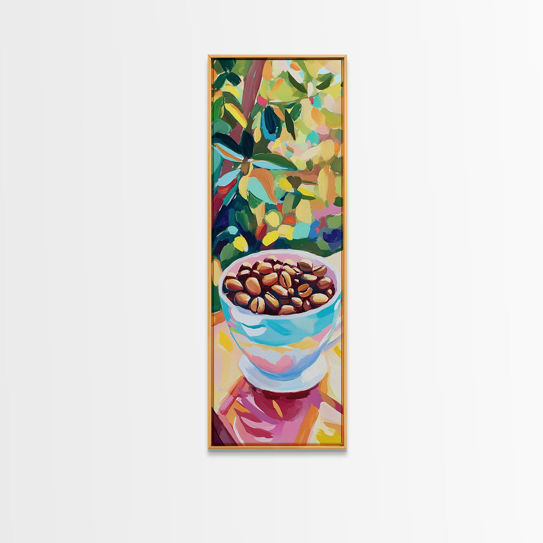 Coffee Beans In Blue Cup Canvas Print, Coffee Shop Wall Art, Cafe Decor, Kitchen Art, Gift For Coffee Lover, Cozy Decor Print