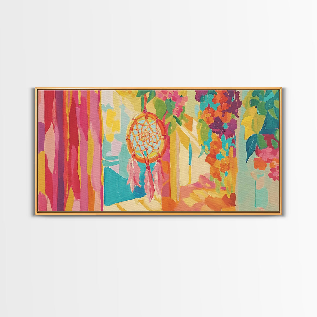 Sunlit Dreamcatcher And Hanging Plants Canvas Print, Boho Wall Art, Spiritual Home Decor, Whimsical Wall Decor Gift For Her