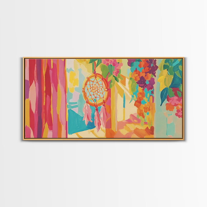 Sunlit Dreamcatcher And Hanging Plants Canvas Print, Boho Wall Art, Spiritual Home Decor, Whimsical Wall Decor Gift For Her