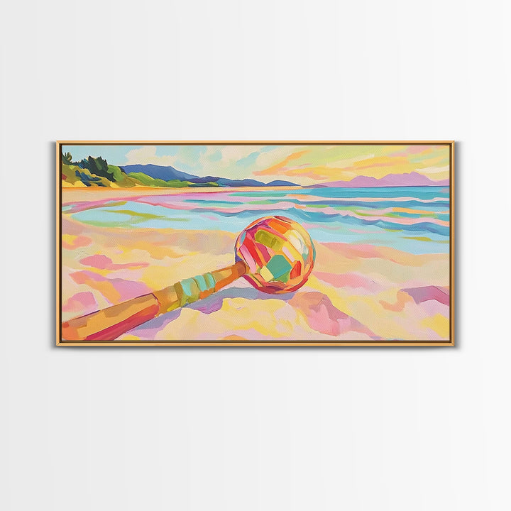 Colorful Paddle On Pastel Beach Wall Art, Coastal Wall Decor, Ocean Landscape Art, Summer Beach House Canvas Print Gift Idea