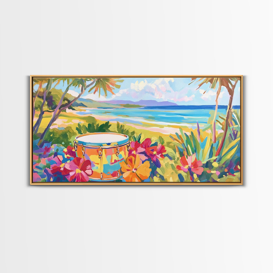 Tropical Beach Drum By Blue Ocean Wall Art, Coastal Wall Art, Beach House Decor, Vibrant Tropical Decor, Living Room Decor, Summer Gift