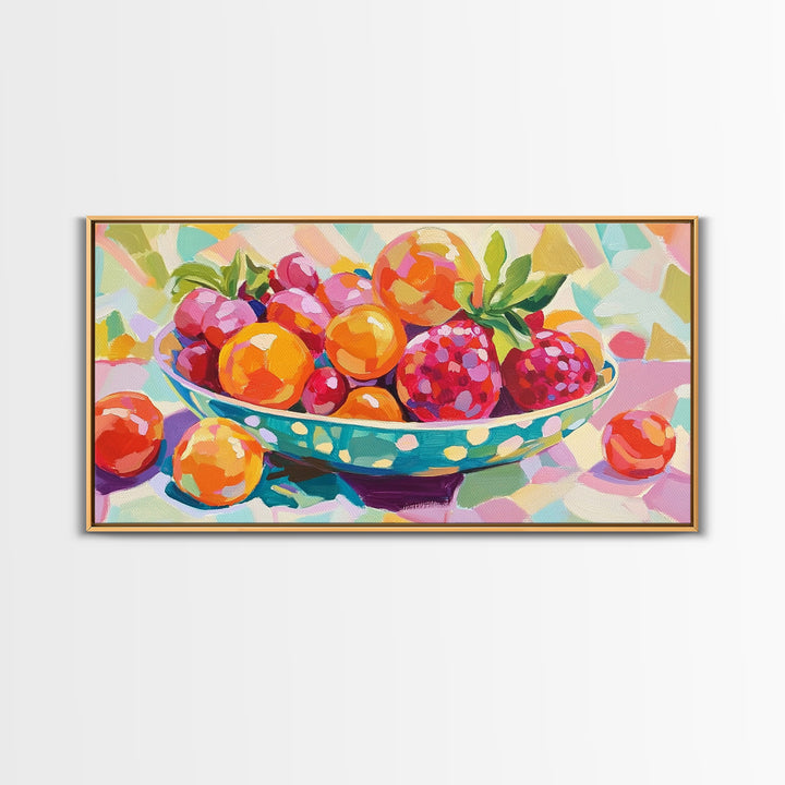 Bright Fruit Bowl With Berries Canvas Print, Colorful Kitchen Wall Art, Fruit Art Painting, Dining Room Prints, Foodie Gift