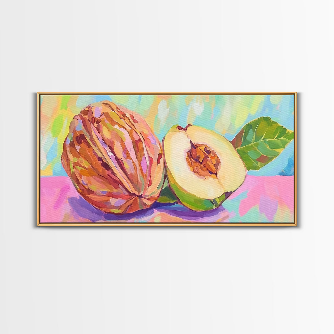 Tropical Cacao Pod And Cut Fruit Canvas Print, Colorful Kitchen Wall Art, Botanical Decor, Food Art Print, Housewarming Gift