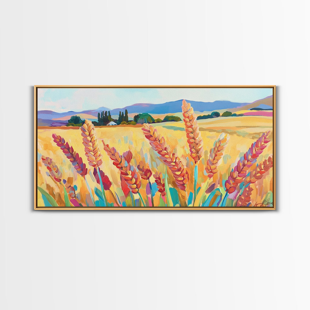Golden Wheat Field Canvas Print, Rustic Country Landscape Art, Farmhouse Wall Decor, Kitchen Wall Art, Housewarming Gift