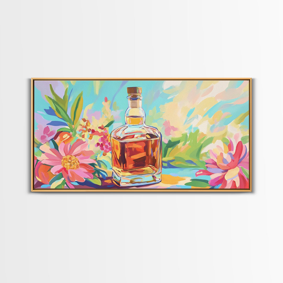 Amber Whiskey Bottle Wall Art, Colorful Bar Cart Decor, Cocktail Canvas Wall Art, Home Bar Poster, Housewarming Gift Idea