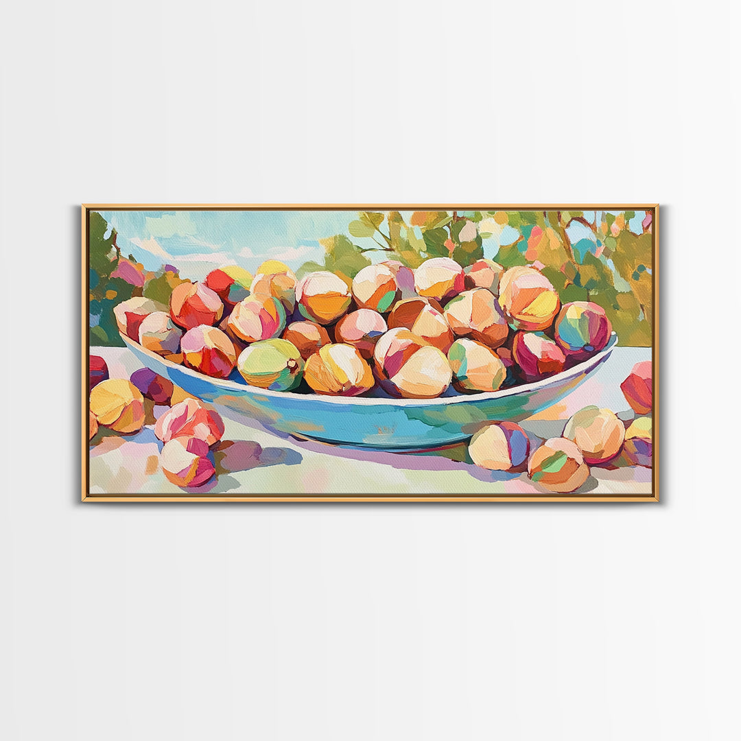 Sunlit Bowl Of Nuts Still Life Canvas Print, Colorful Kitchen Wall Art, Food Painting, Dining Room Decor, Housewarming Gift