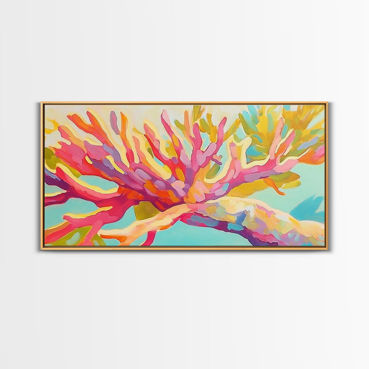 Bright Pink Coral Reef Branch Wall Art, Tropical Ocean Canvas Print, Coastal Decor, Marine Life Art, Vibrant Beach House Decor