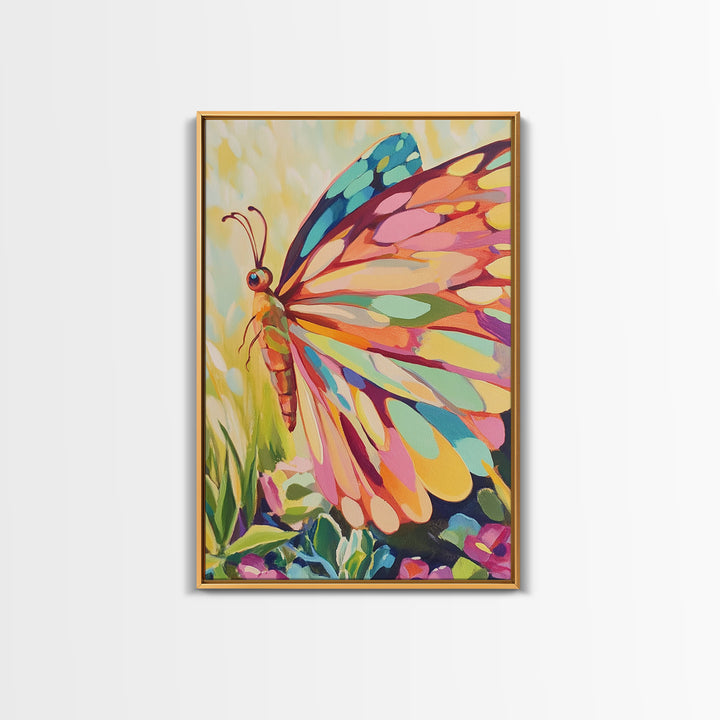 Rainbow Butterfly Canvas Print, Colorful Animal Wall Art, Whimsical Garden Decor, Nature Inspired Art, Nursery Wall Art Gift