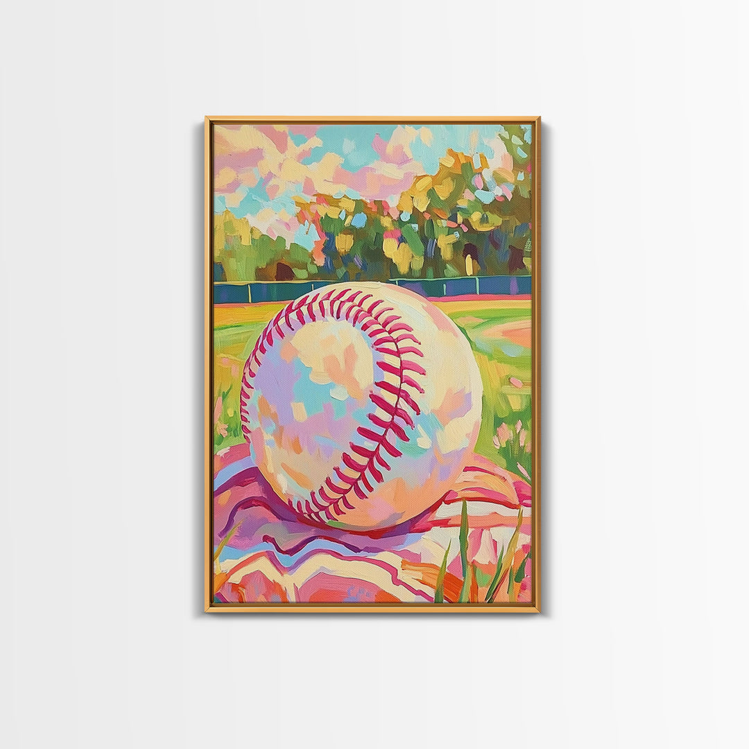 Pastel Baseball On Sunny Field Wall Art, Sports Wall Art, Boys Room Decor, Game Room Art, Baseball Decor, Gift For Him, Home Decor