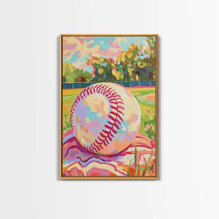 Pastel Baseball On Sunny Field Wall Art, Sports Wall Art, Boys Room Decor, Game Room Art, Baseball Decor, Gift For Him, Home Decor