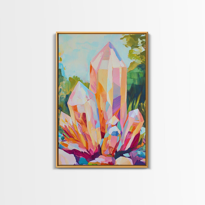 Pastel Crystal Cluster Framed Canvas Print, Celestial Wall Art, Mystical Home Decor, Spiritual Gift, Colorful Art Prints