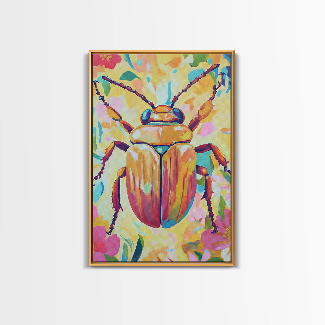 Golden Beetle Insect Wall Art, Colorful Animal Art, Whimsical Wildlife Print, Eclectic Home Decor, Nature Lover Gift, Insect Art