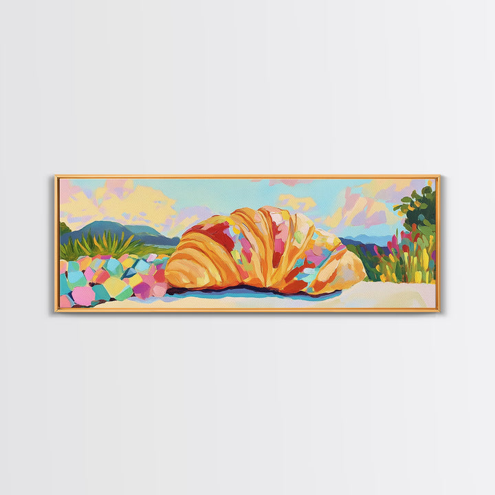 Giant Croissant By Sunny Coast Canvas Print, Whimsical Kitchen Wall Art, Bakery Decor, French Pastry Art, Cafe Poster, Home Decor