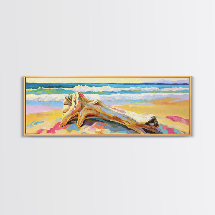 Sunlit Conch Shell On Beach Wall Art, Coastal Canvas Print, Ocean Seascape Decor, Beach House Living Room Wall Decor Gift