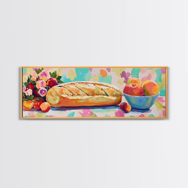 Crusty Bread With Apples And Flowers Wall Art, Rustic Kitchen Decor, Bakery Art Print, Farmhouse Decor, Dining Room Prints