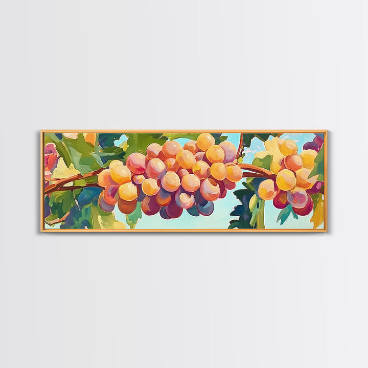 Golden Grapes On Sunlit Vineyard Vine Canvas Print, Winery Wall Art, Wine Lover Gift, Rustic Kitchen And Dining Room Decor