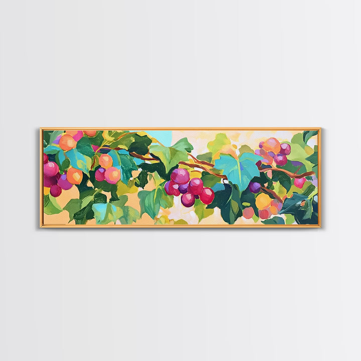 Sunlit Grapevine With Purple Grapes Canvas Print, Vineyard Wall Art, Kitchen Decor, Winery Gift, Dining Room Print, Colorful Nature Art