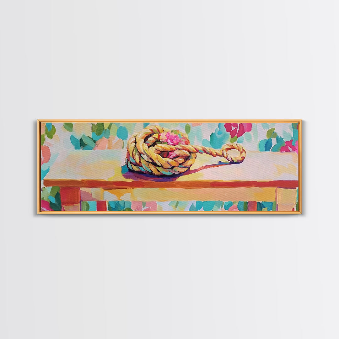 Braided Rope Knot Still Life Wall Art, Nautical Coastal Decor, Rustic Farmhouse Canvas Print, Beach House Gift, For Living Room Decor
