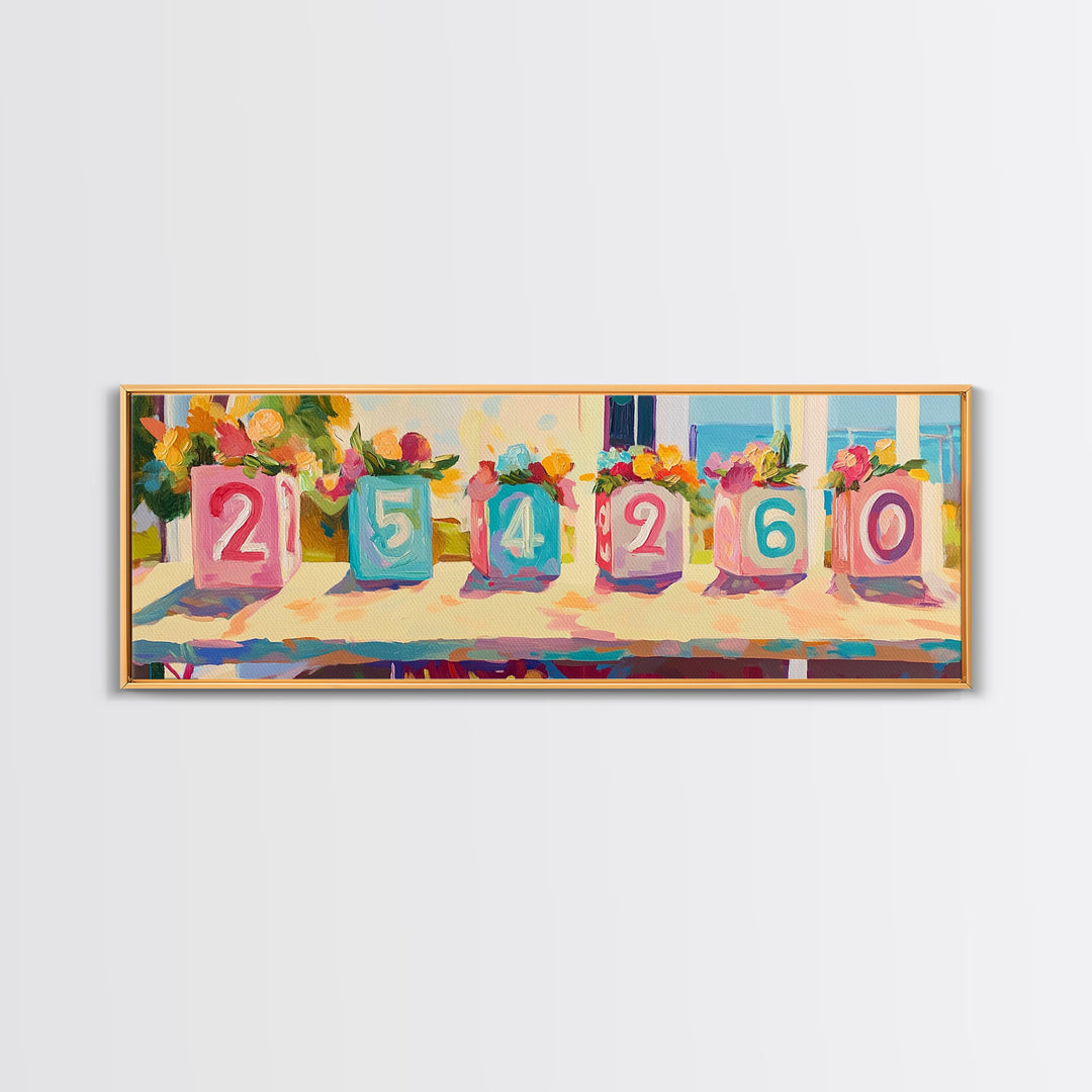 Colorful Number Blocks And Flowers Canvas Print, Nursery Wall Art, Kids Room Decor, Playroom Art, Pastel Baby Shower Gift