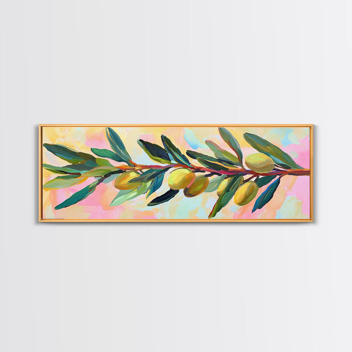 Olive Branch With Green Leaves Canvas Print, Mediterranean Kitchen Wall Art, Botanical Wall Decor, Tuscan Home Decor Gift
