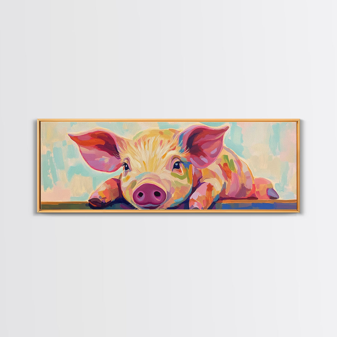 Playful Piglet Portrait Framed Canvas Print, Whimsical Farm Animal Wall Art, Cute Nursery Decor, Farmhouse Home Decor Gift