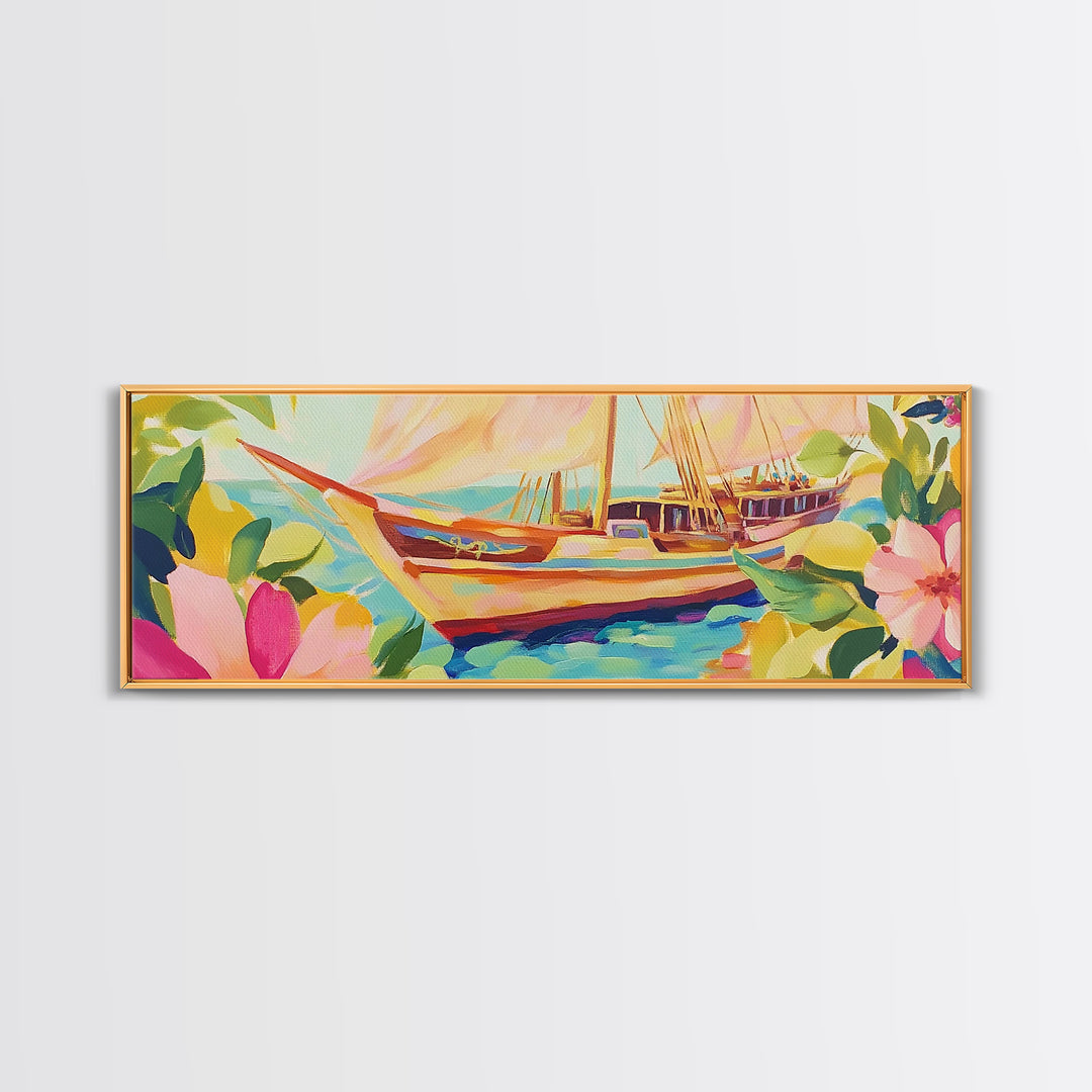 Tropical Sailboat In Turquoise Water Canvas Print, Coastal Wall Art, Nautical Beach House Decor, Ocean Landscape Housewarming Gift
