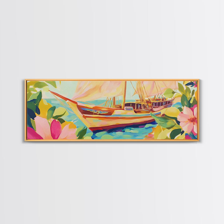 Tropical Sailboat In Turquoise Water Canvas Print, Coastal Wall Art, Nautical Beach House Decor, Ocean Landscape Housewarming Gift