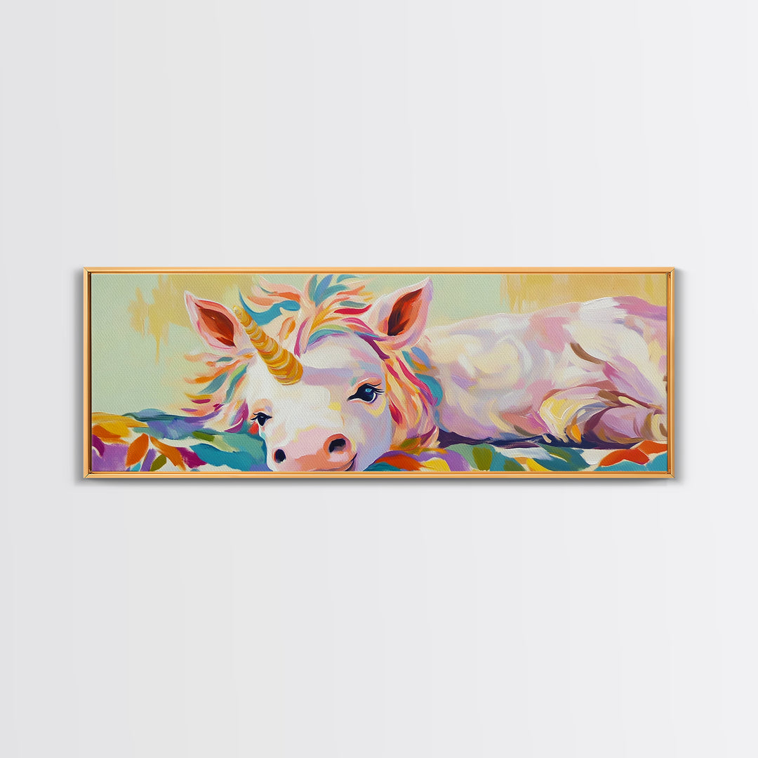 Pastel Resting Unicorn Canvas Print, Whimsical Fantasy Art, Girls Room Decor, Nursery Wall Art, Magical Kids Room Decor Print