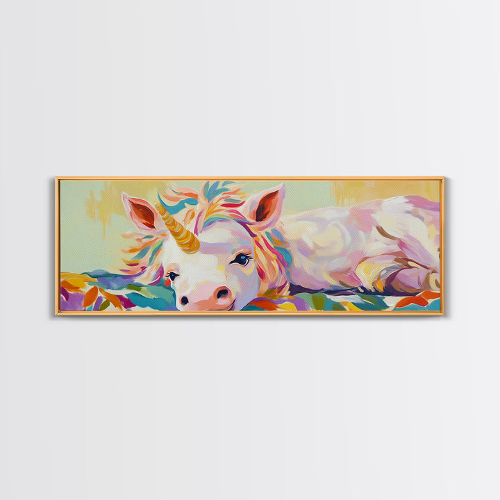 Pastel Resting Unicorn Canvas Print, Whimsical Fantasy Art, Girls Room Decor, Nursery Wall Art, Magical Kids Room Decor Print