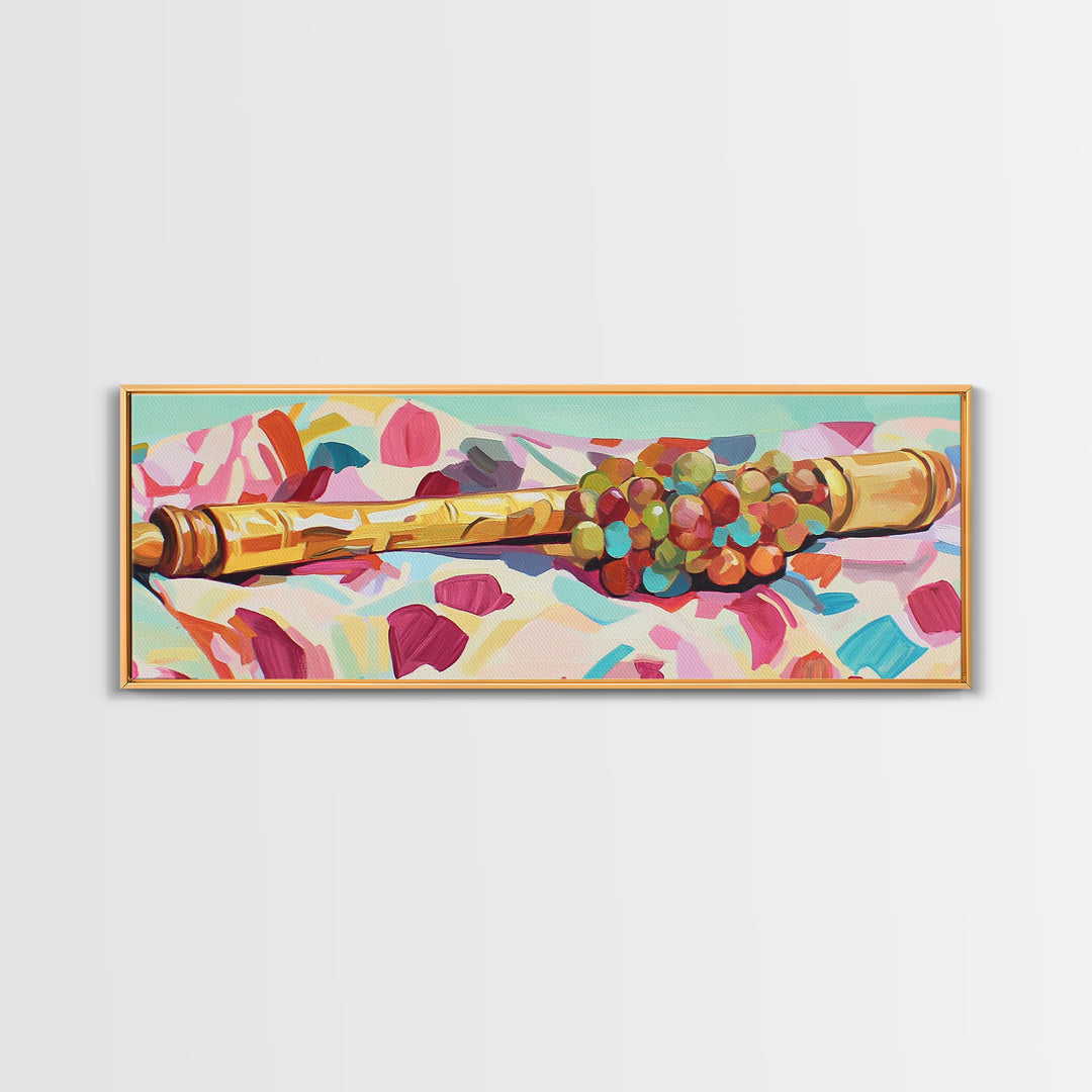 Golden Rolling Pin With Grapes Still Life Wall Art, French Kitchen Canvas Print, Wine Decor, Food Lover Housewarming Gift