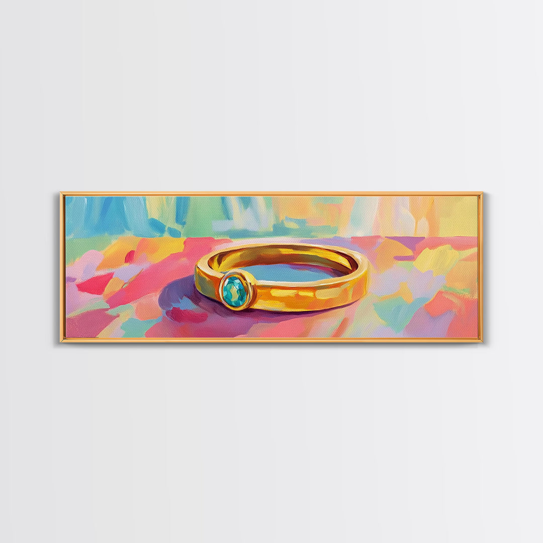Gold Ring With Blue Gemstone Canvas Print, Elegant Wall Art, Jewelry Lover Gift, Feminine Bedroom Decor, Modern Print, Home Decor