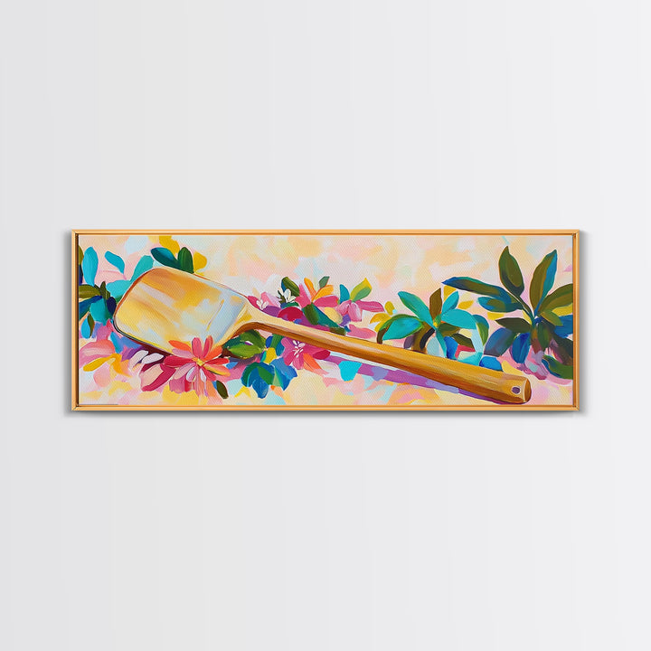 Wooden Paddle With Tropical Flowers Wall Art, Coastal Canvas Print, Beach House Decor, Nautical Wall Art, Tropical Decor