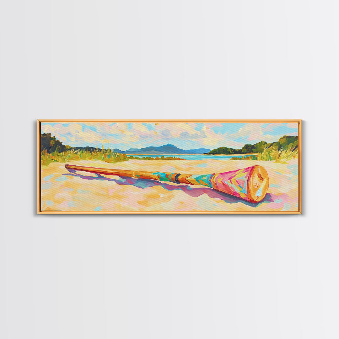 Sunny Beach With Colorful Rolled Mat Wall Art, Coastal Landscape Canvas Print, Ocean Decor, Summer Beach House Art Print