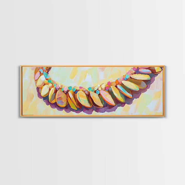 Pastel Seashell Necklace Wall Art, Coastal Beach House Decor Canvas Print, Ocean Wall Decor, Feminine Boho Art Print For Bedroom