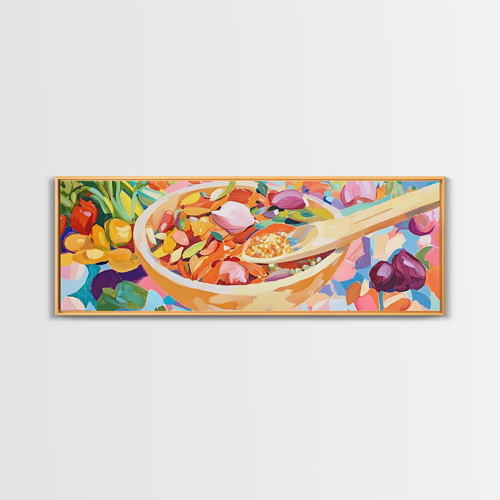 Colorful Kitchen Spice Bowl Canvas Print, Whimsical Food Wall Art, Bright Dining Room Decor, Chef Gift, Housewarming Gift