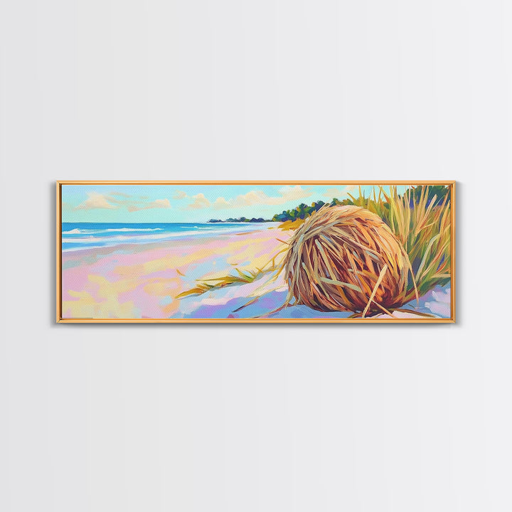 Pastel Beach Driftwood Grass Wall Art, Coastal Canvas Print, Ocean Landscape, Beach House Decor, Calming Seascape Home Gift