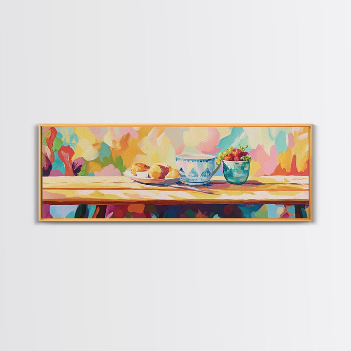 Colorful Breakfast Still Life With Blue Teacup And Berries Wall Art, Bright Kitchen Decor, Dining Room Print, Foodie Gift