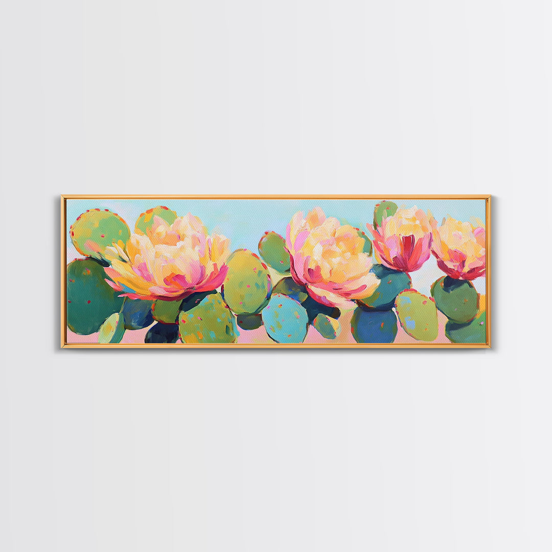 Prickly Pear Cactus Flowers Wall Art, Southwestern Canvas Print, Colorful Desert Decor, Botanical Art, Housewarming Gift