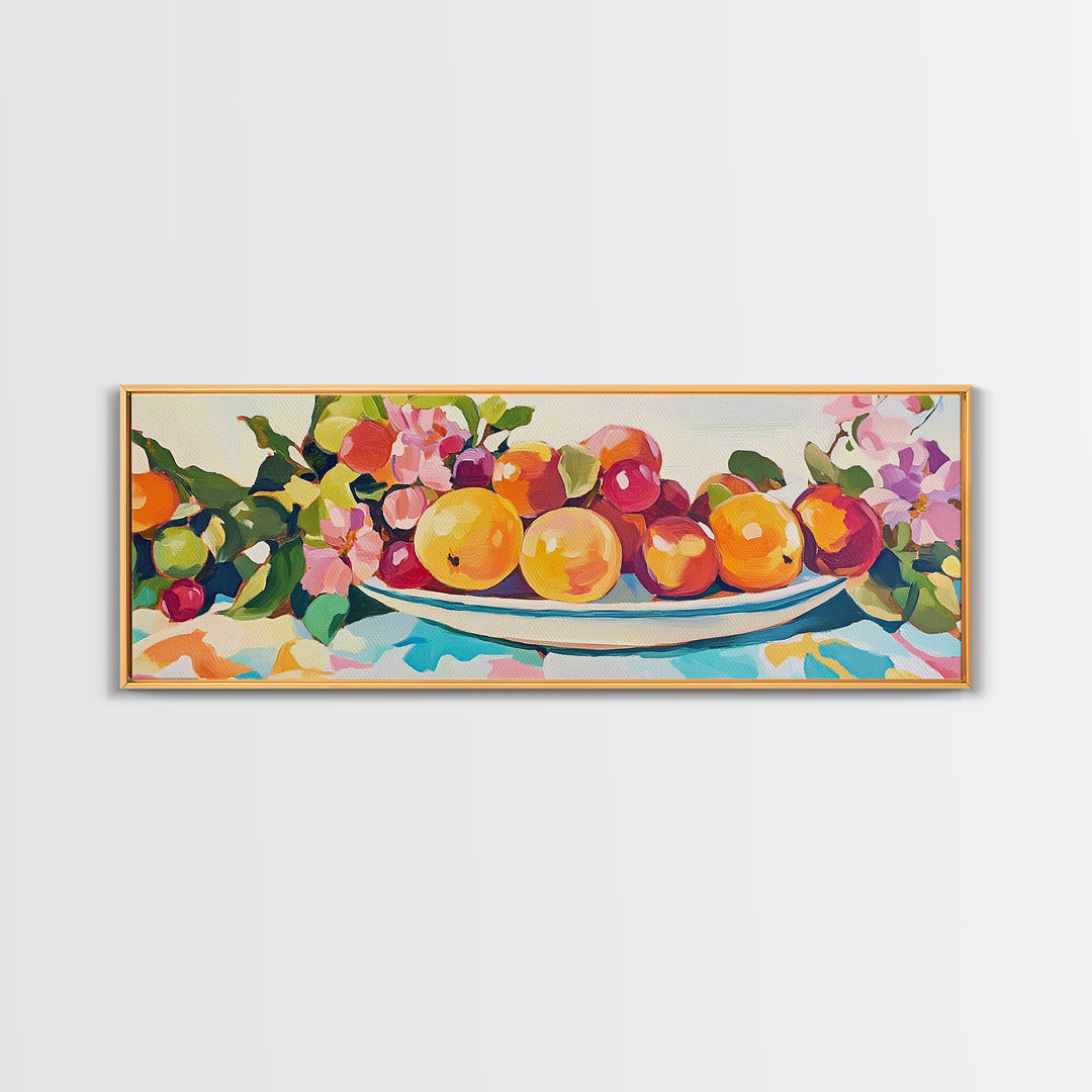 Bright Citrus Fruit Platter Canvas Print, Colorful Kitchen Wall Art, Farmhouse Dining Room Decor, Foodie Gift, Art Print